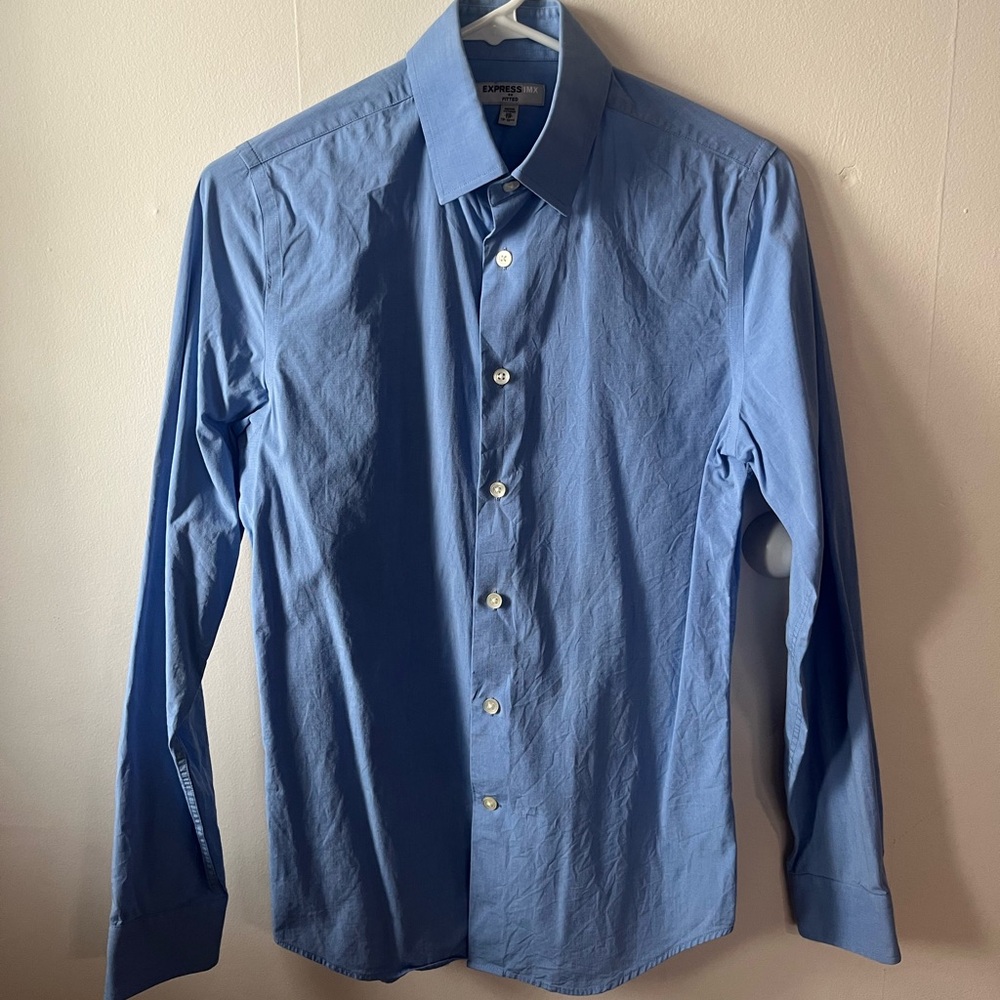 Express Men’s Express1MX Blue Dress Shirt Fitted XS